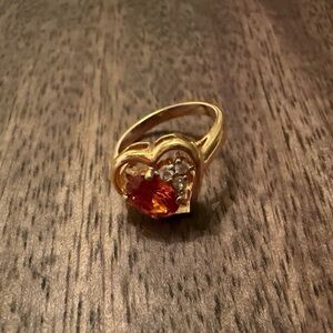Gold Heart Fashion Ring with Orange Gemstone Size 5.5-6